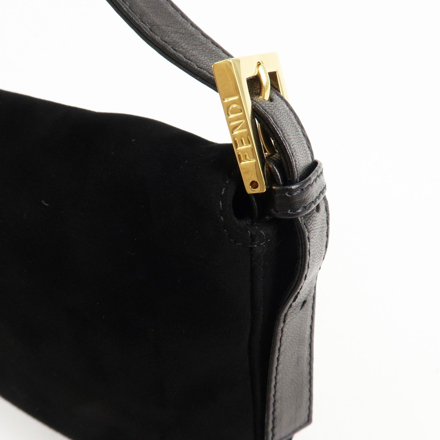 FENDI Mamma Baguette Suede Leather Shoulder Bag Black 26424  d