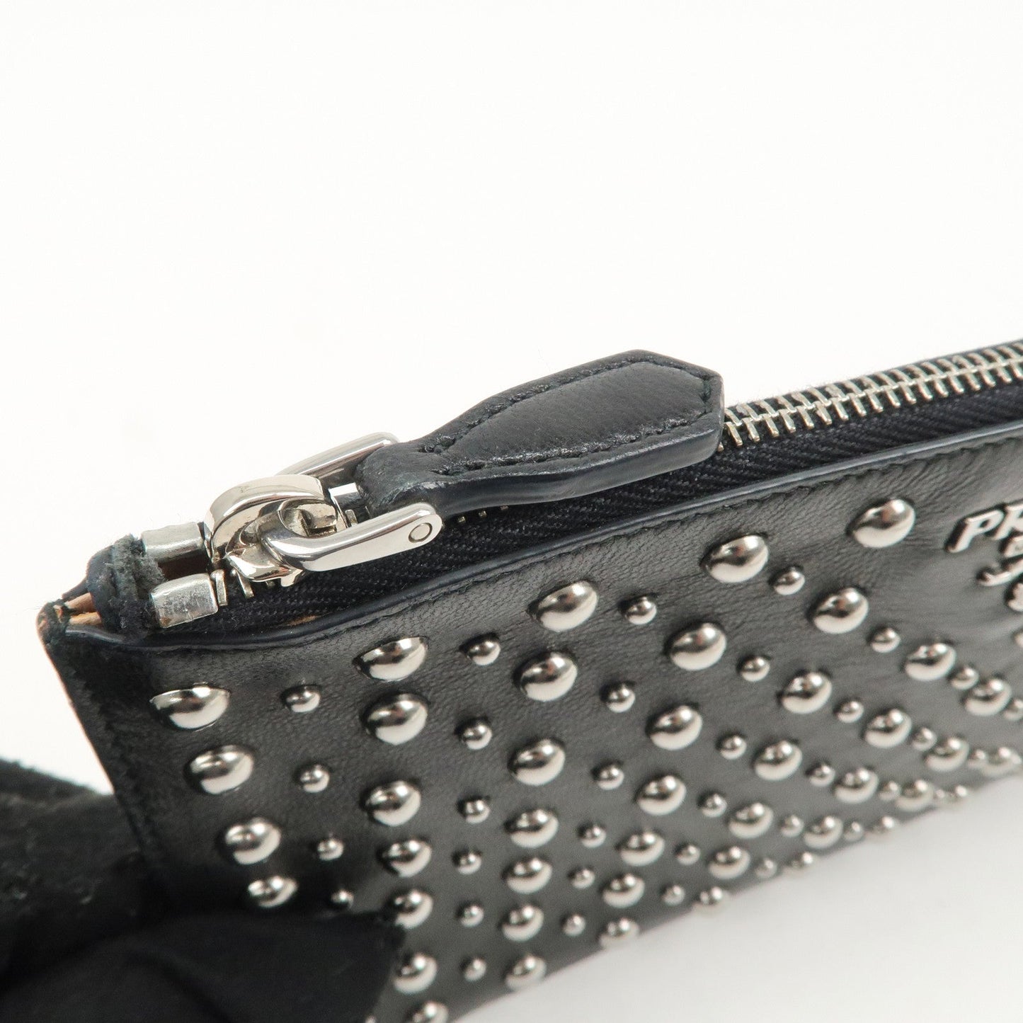 PRADA Leather Pouch Studs Black  d