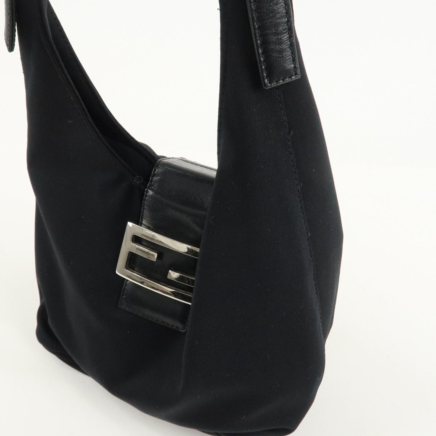 FENDI Cotton Leather Shoulder Bag Black 26686  d