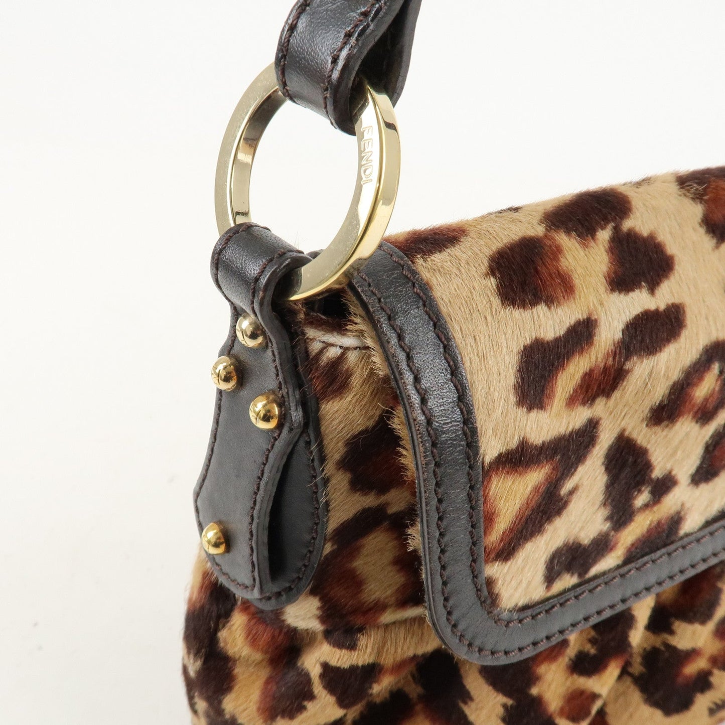 FENDI Unborn Calf Leather Shoulder Bag Beige Brown 8BR353  d
