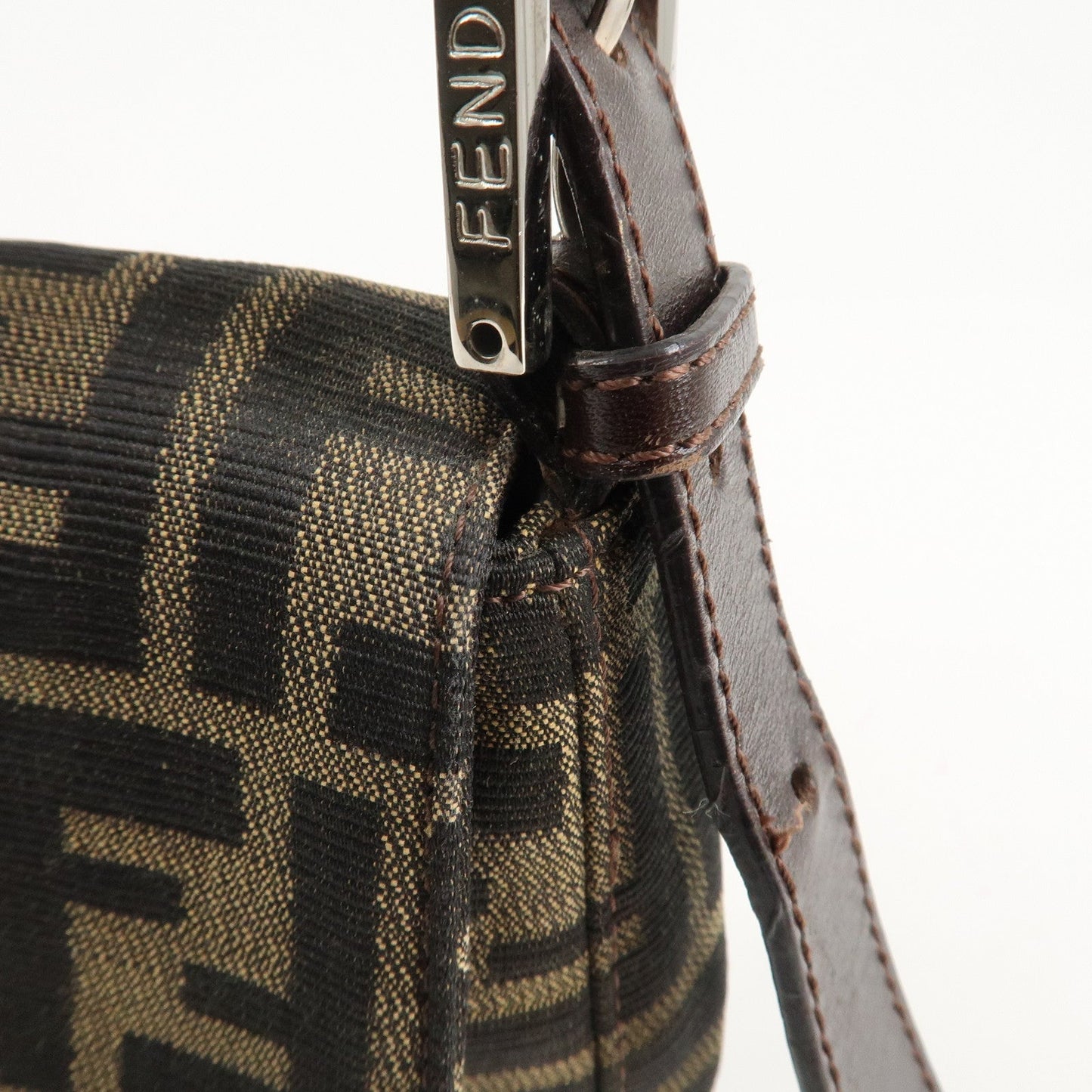 FENDI Mamma Bagguette Zucca Canvas Leather Shoulder Bag 26424  d