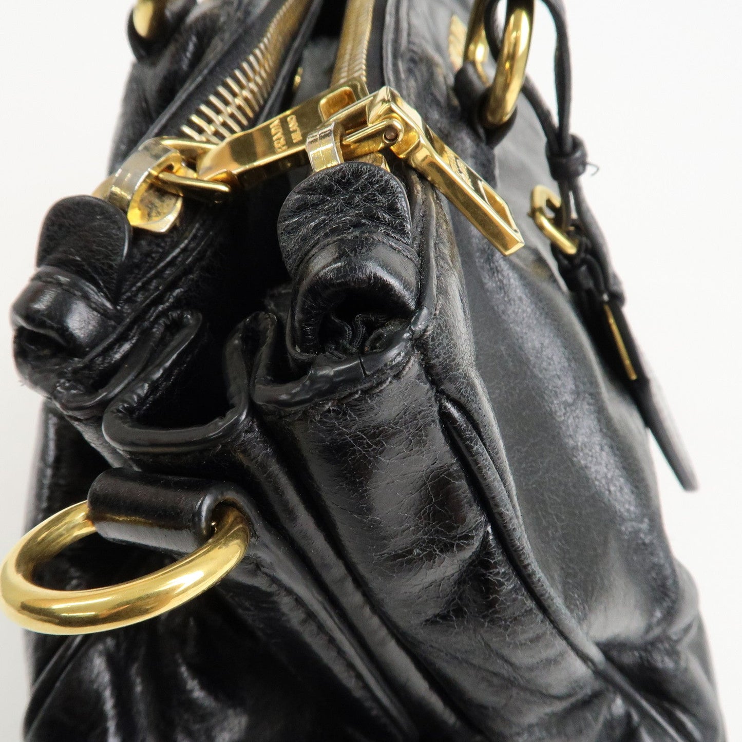 PRADA Leather 2Way Hand Bag Shoulder Bag Black BN2324  d
