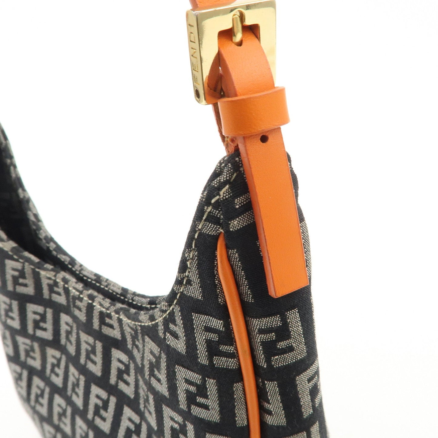 FENDI Zucchino Canvas Leather Shoulder Bag Black White 8BR157  d
