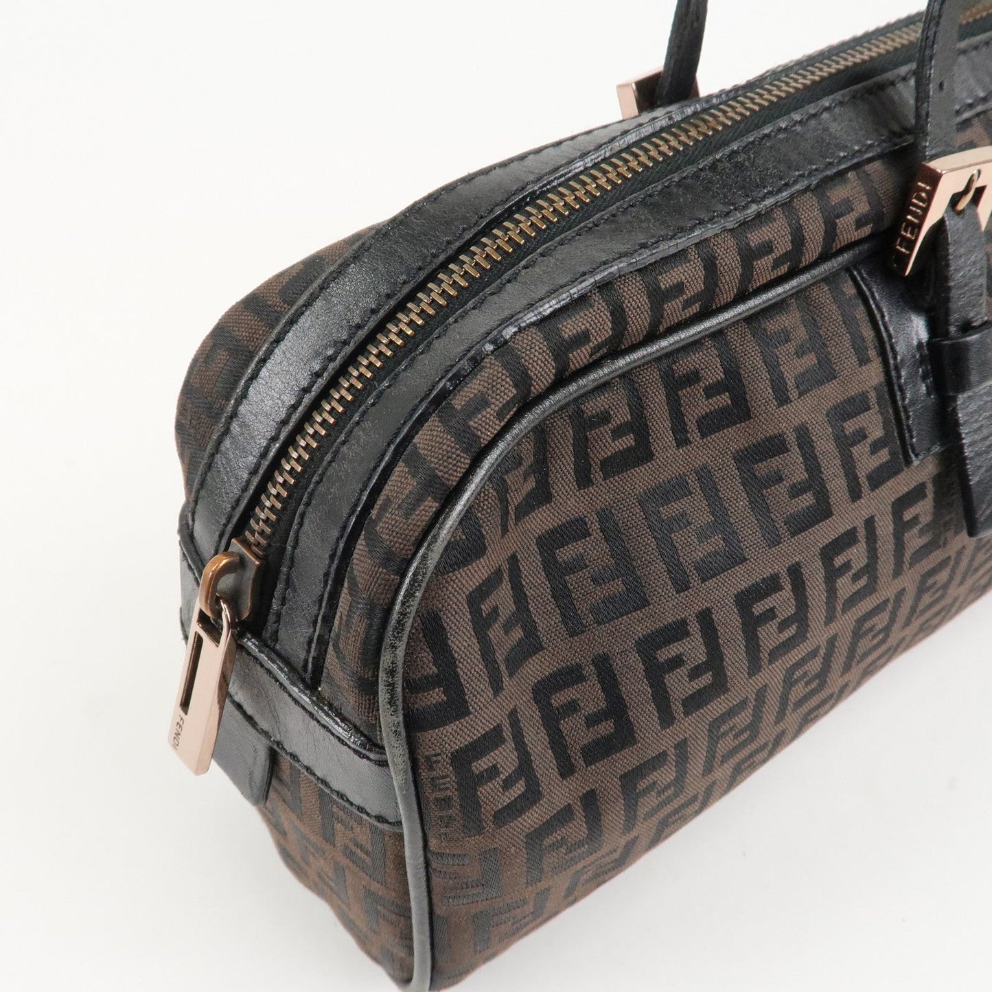 FENDI Zucchino Canvas Leather Hand Bag Brown Black 8BL006  d