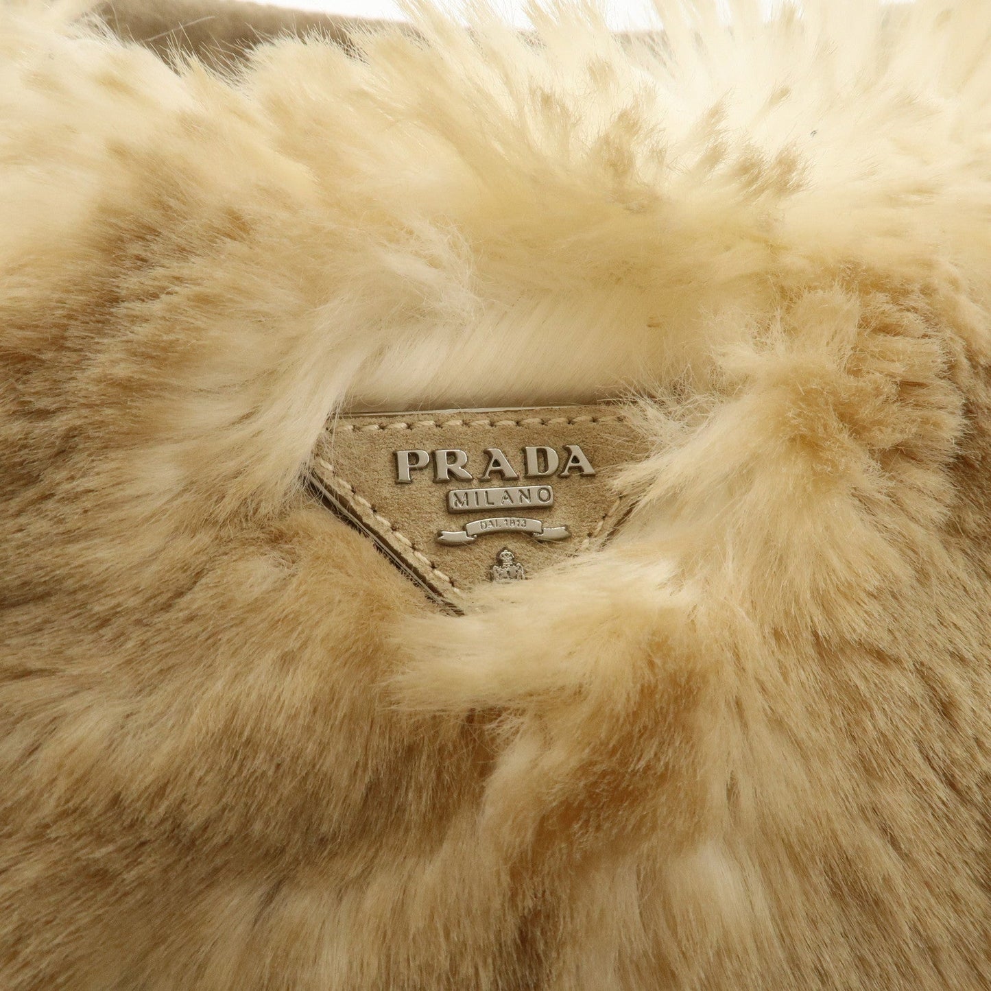 PRADA Eco Lapin Fur Suede Canapa Large Tote Bag Beige BN1918  d