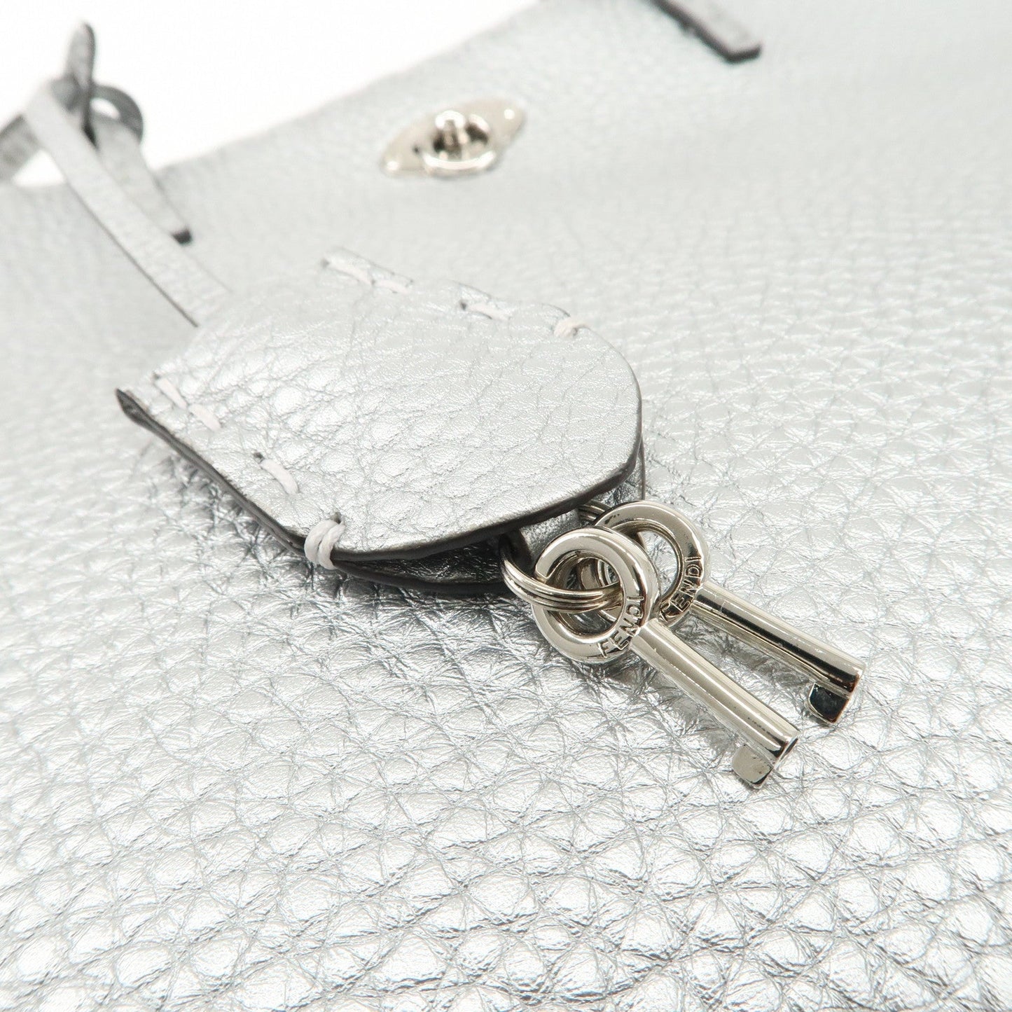 FENDI Selleria Leather Small Carla Tote Bag Silver 8BH257  d
