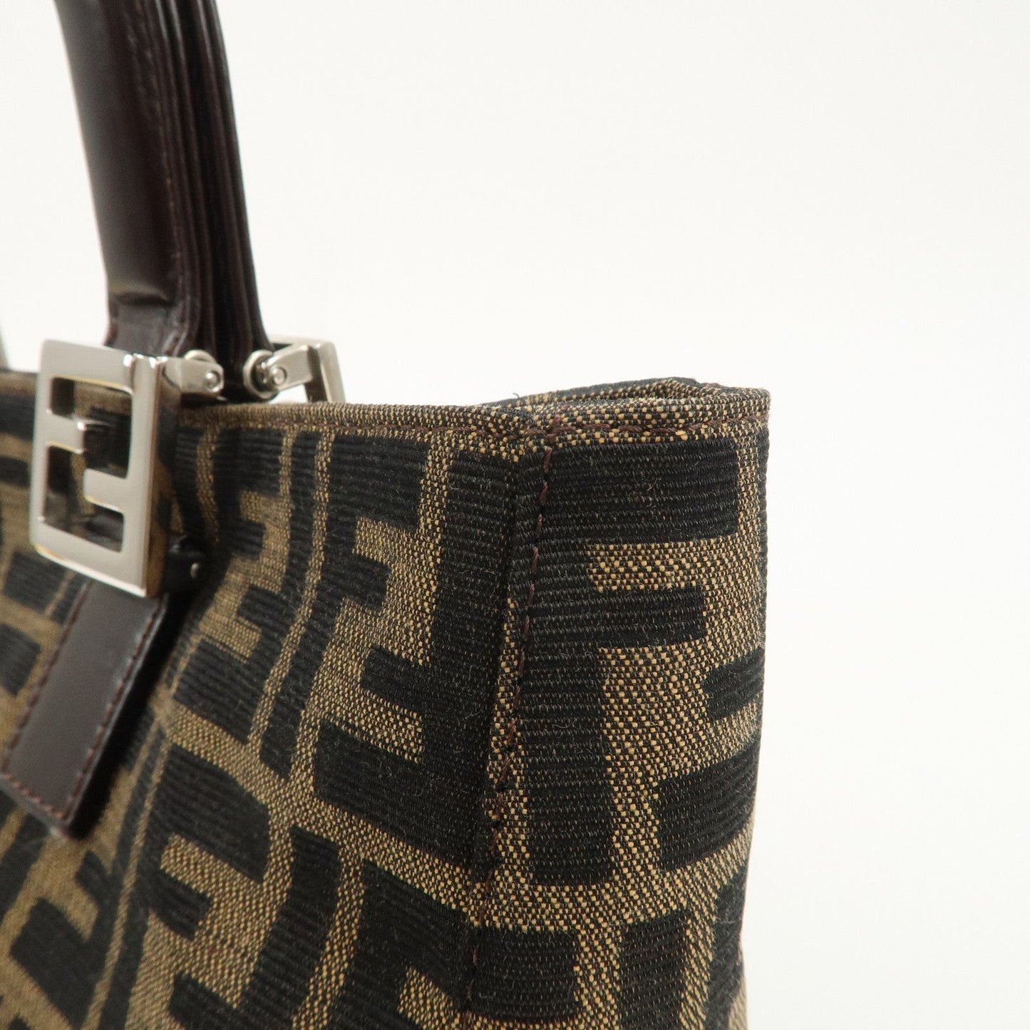 FENDI Zucca Canvas Leather Tote Bag Black Brown 26693  d