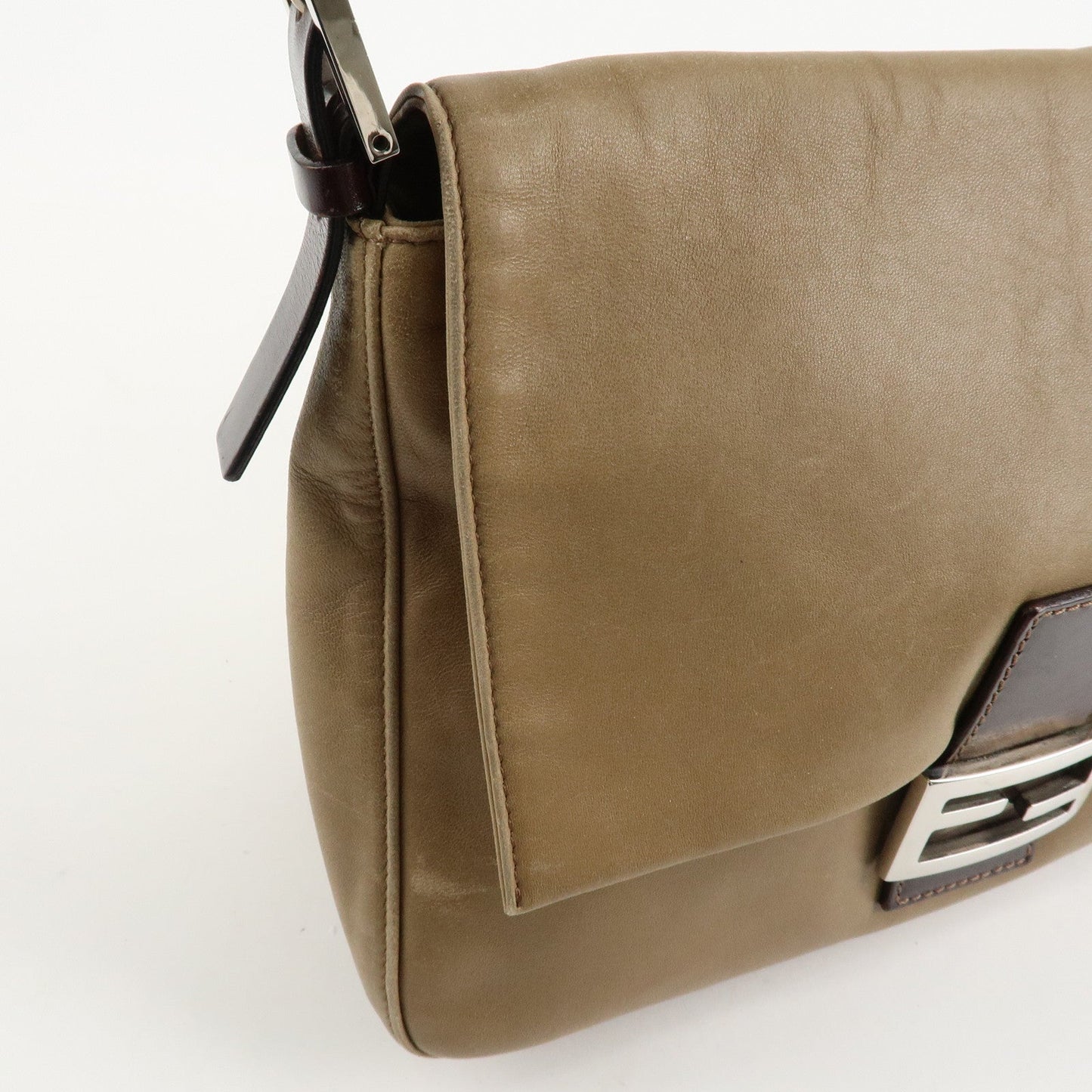 FENDI Mamma Baguette Leather Shoulder Bag Hand Bag Beige  d