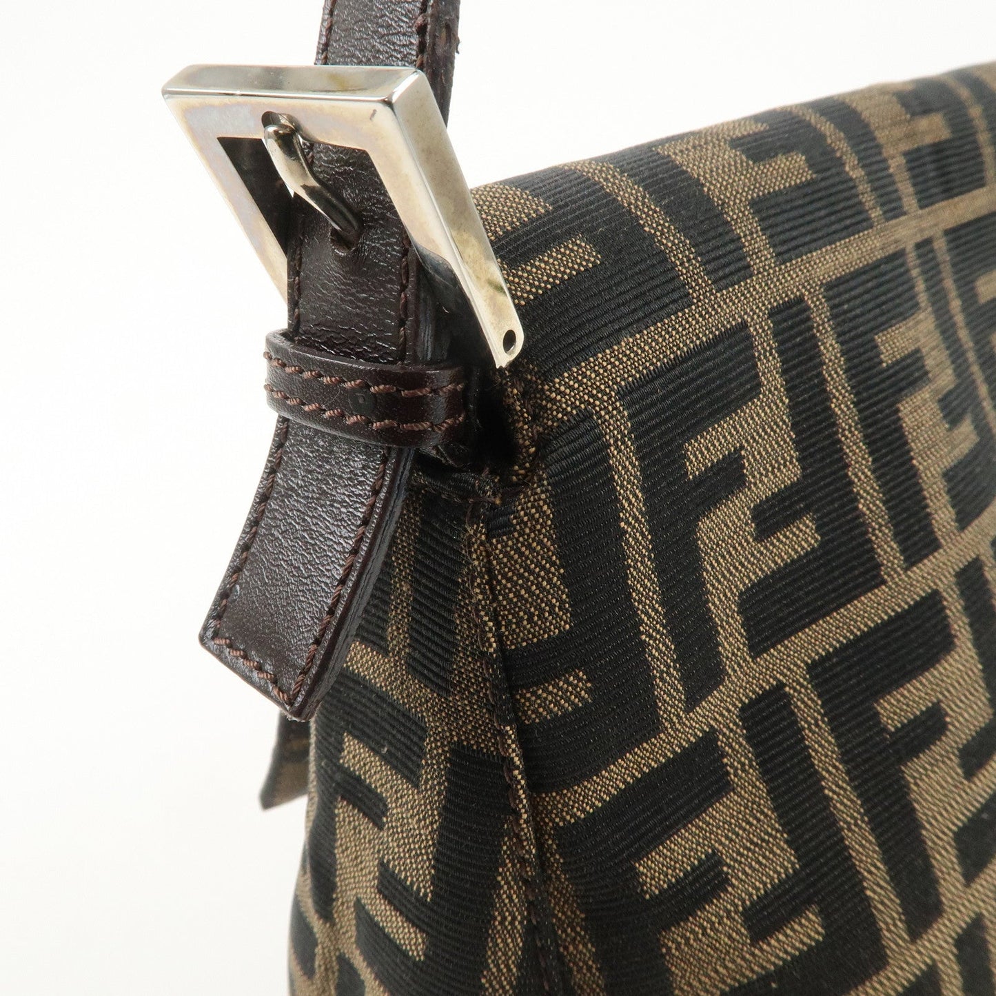 FENDI Mamma Baguette Canvas Leather Shoulder Bag Silver HDW 26325  d