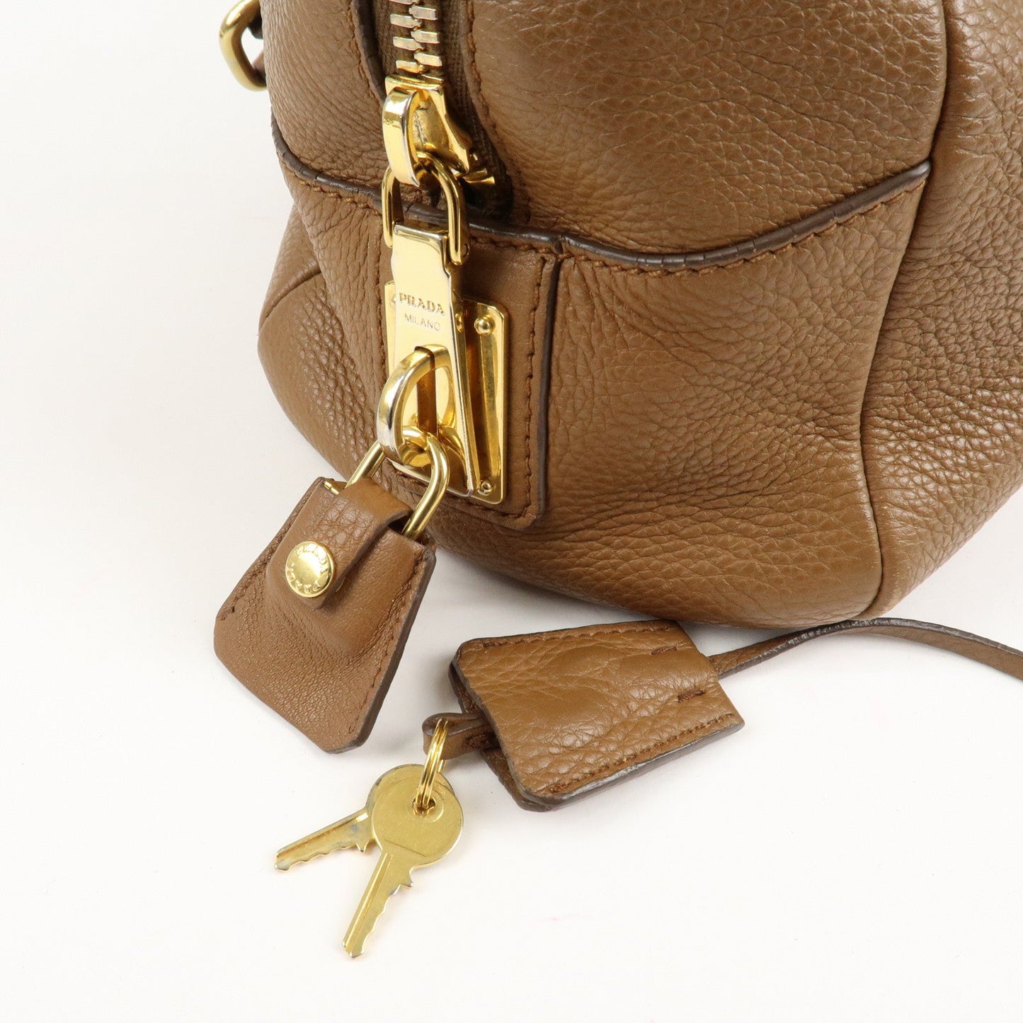 PRADA Leather 2Way Bag Hand Bag Shoulder Bag Brown 1BB091  d