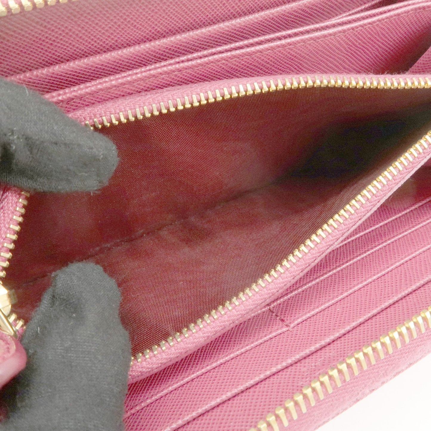 PRADA Logo Saffiano Leather Round Zipper Long Wallet Pink 1M0506  d