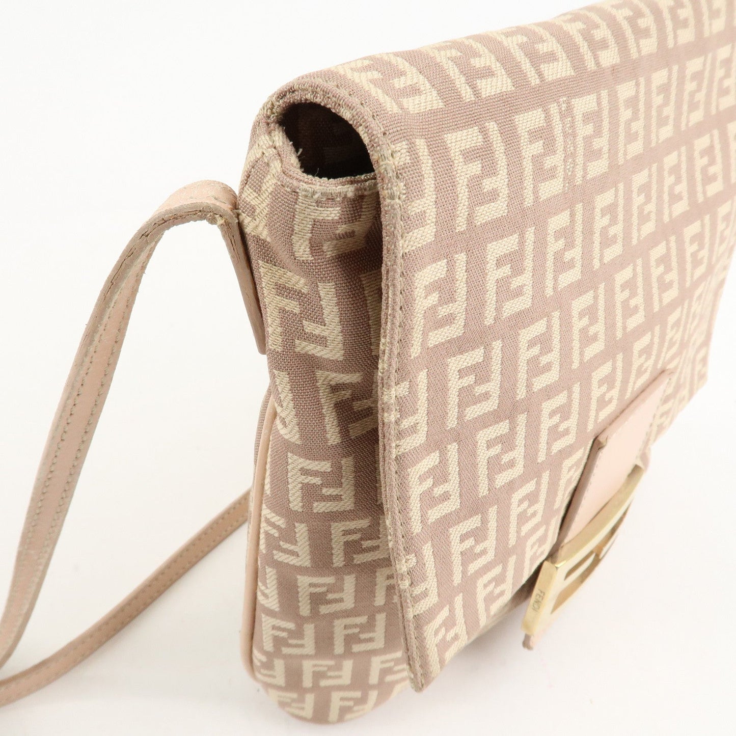 FENDI Zucchino Canvas Leather Shoulder Bag Pink Beige 8BT075  d