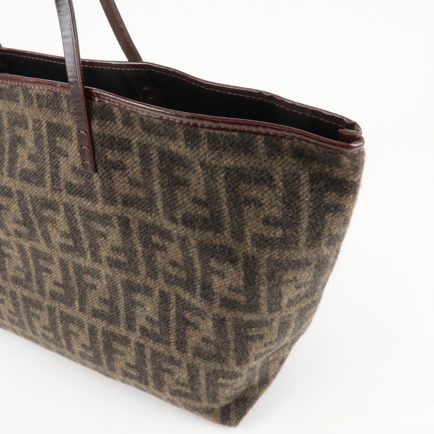 FENDI Zucca Wool Leather Tote Bag Khaki Black Dark Brown  d