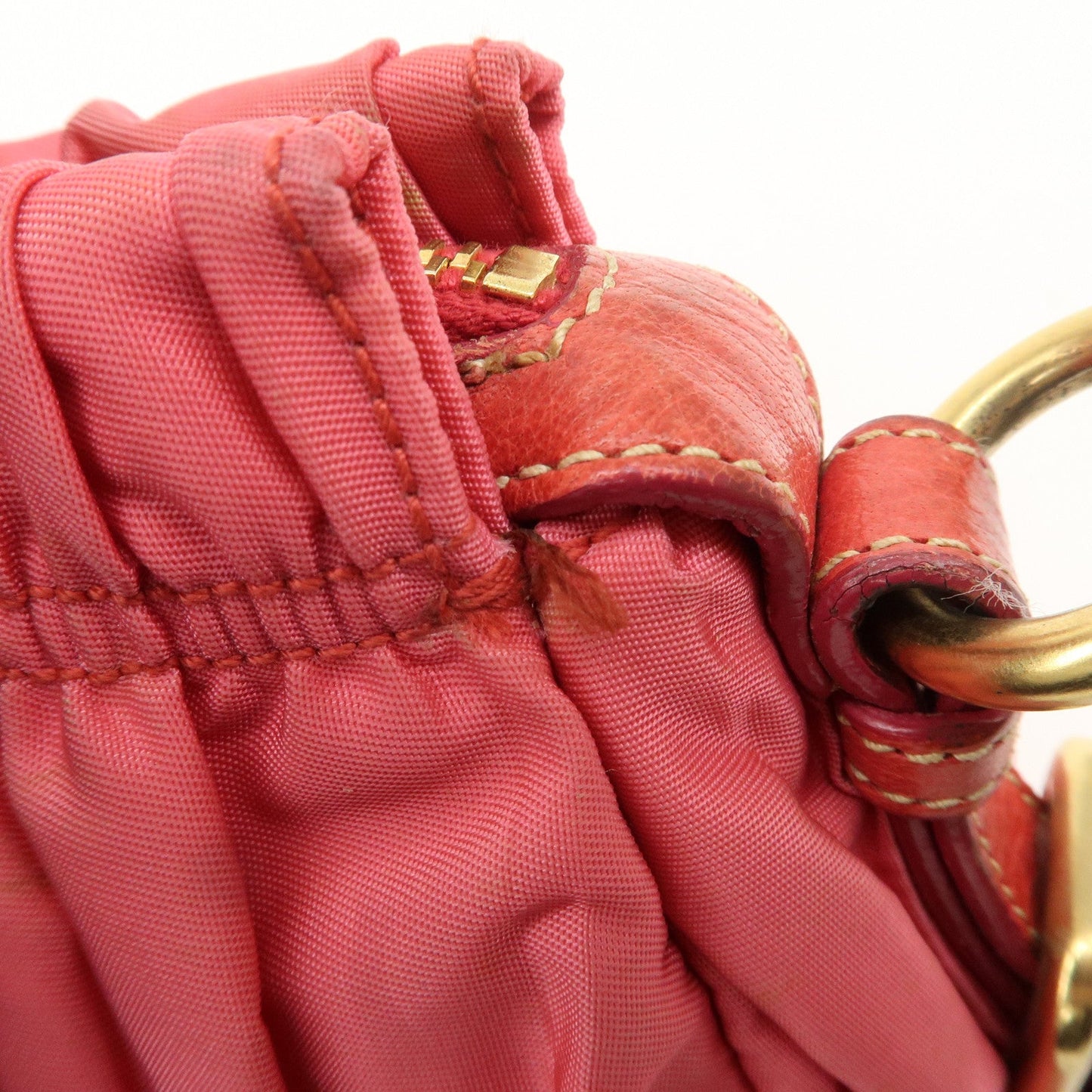 PRADA Nylon Leather 2Way Bag Shoulder Bag Hand Bag Gathered BN1388  d