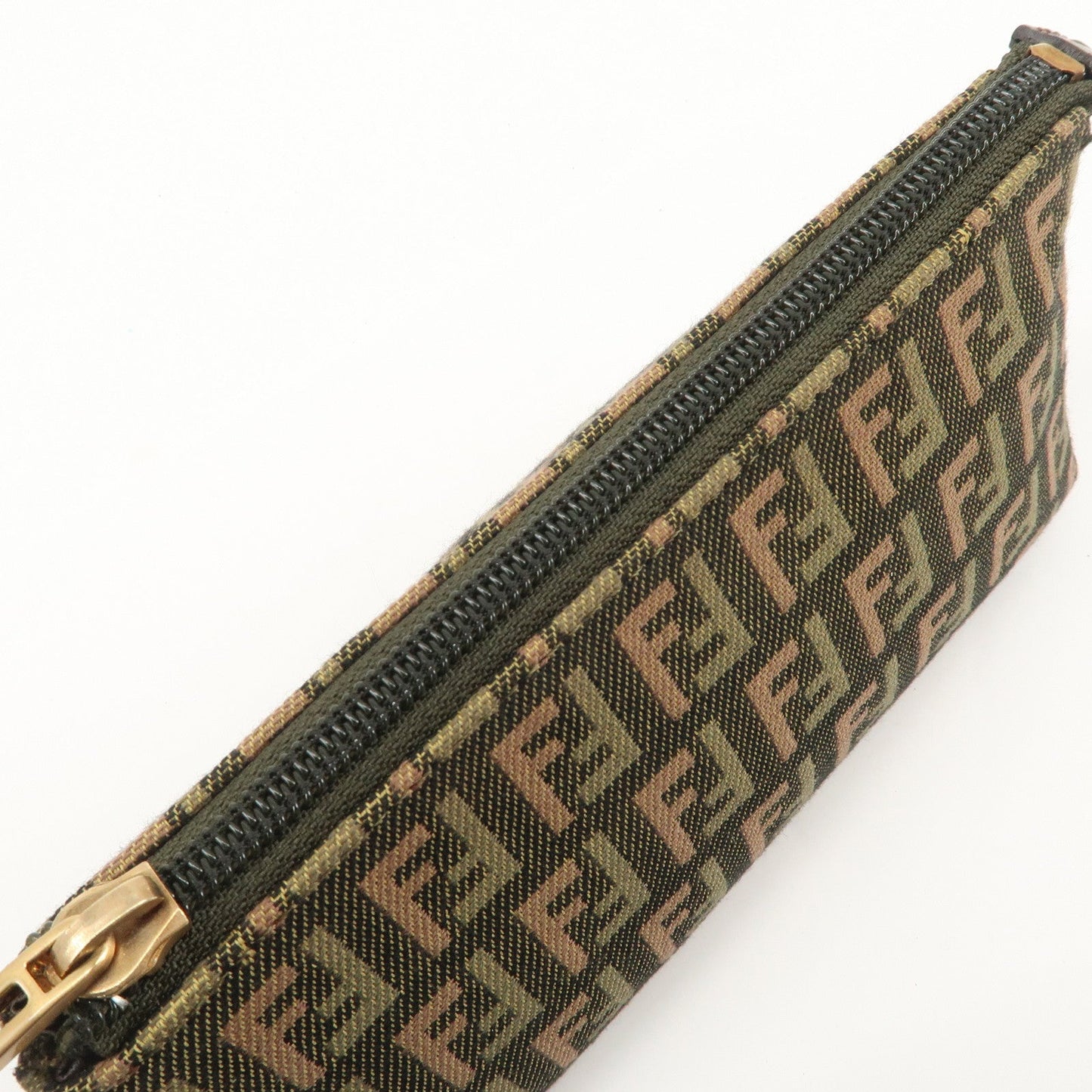 FENDI Zucca Canvas Leather Pouch Mini Bag Khaki Brown 7N0037  d