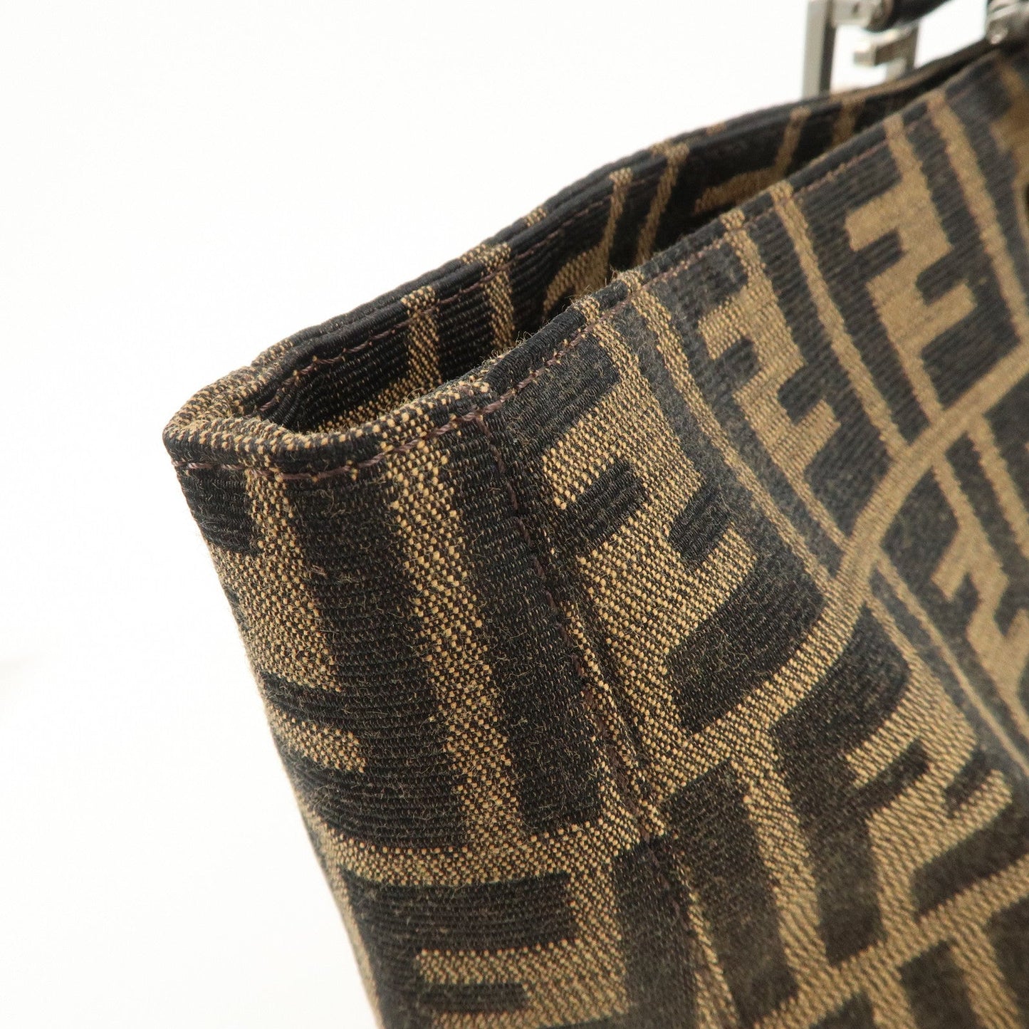 FENDI Zucca Canvas Leather Tote Bag Brown Black 26329  d