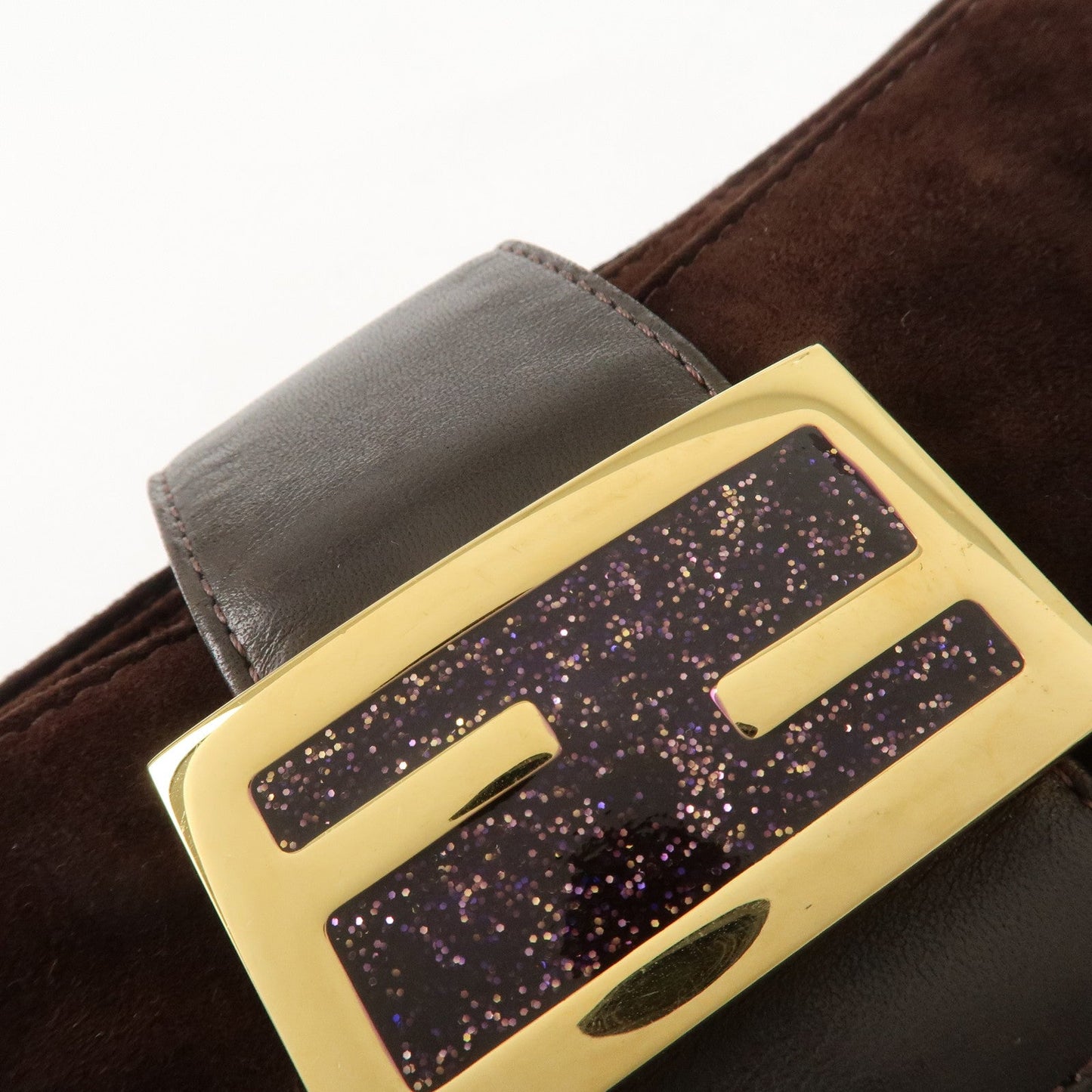 FENDI Suede Leather Shoulder Bag Dark Brown 26722  d