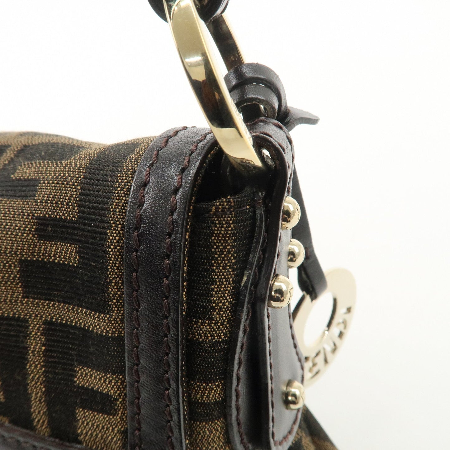 FENDI Zucca Canvas Leather Shoulder Bag Beige Brown 8BR445  d