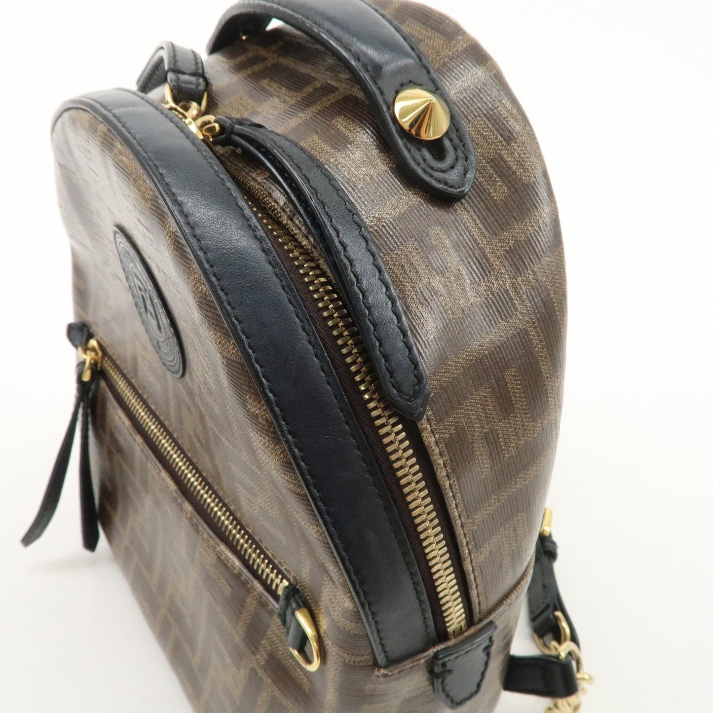 FENDI Zucca Print PVC Leather Chain Backpack Brown 8BZ038  d