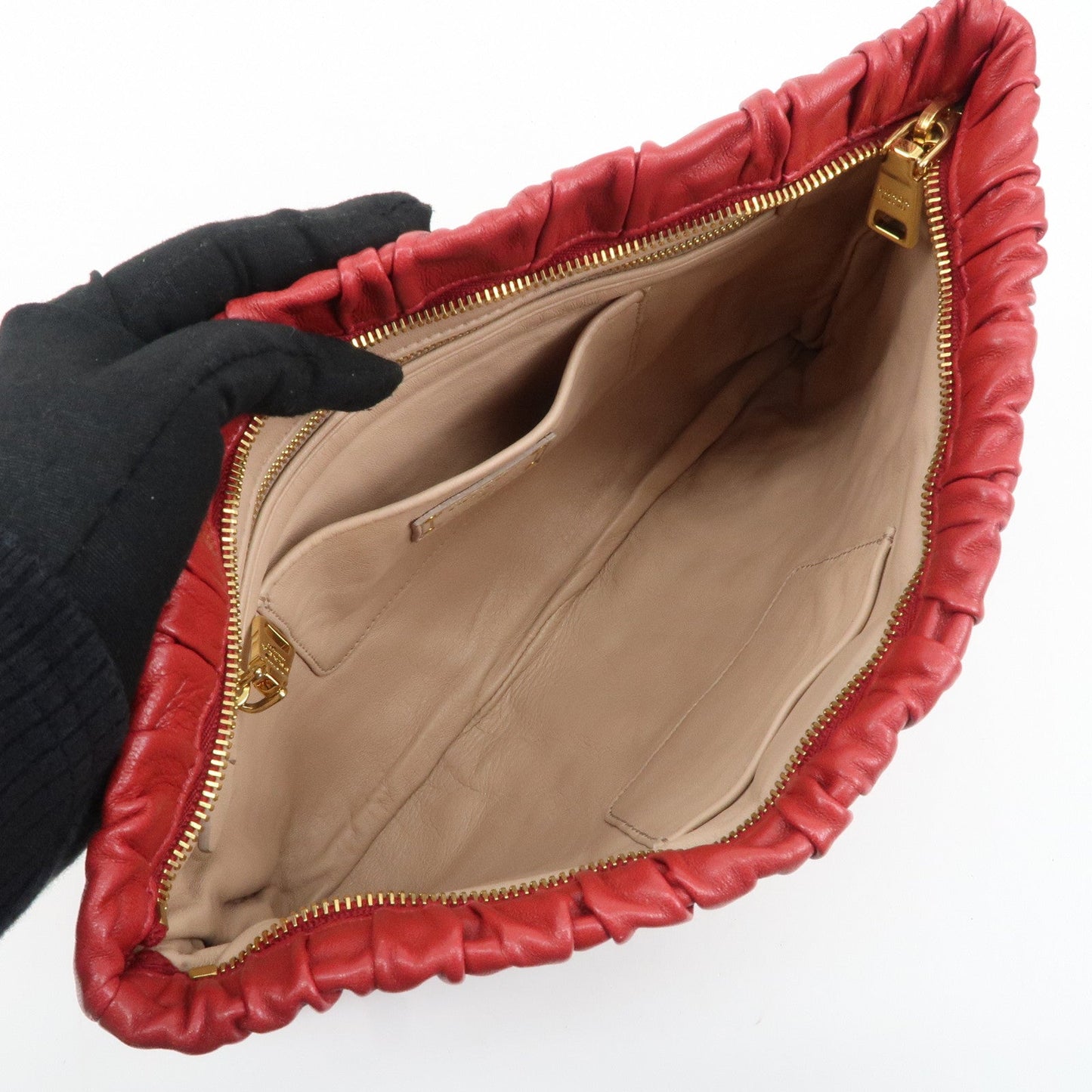 PRADA Leather Clutch Bag Red  d
