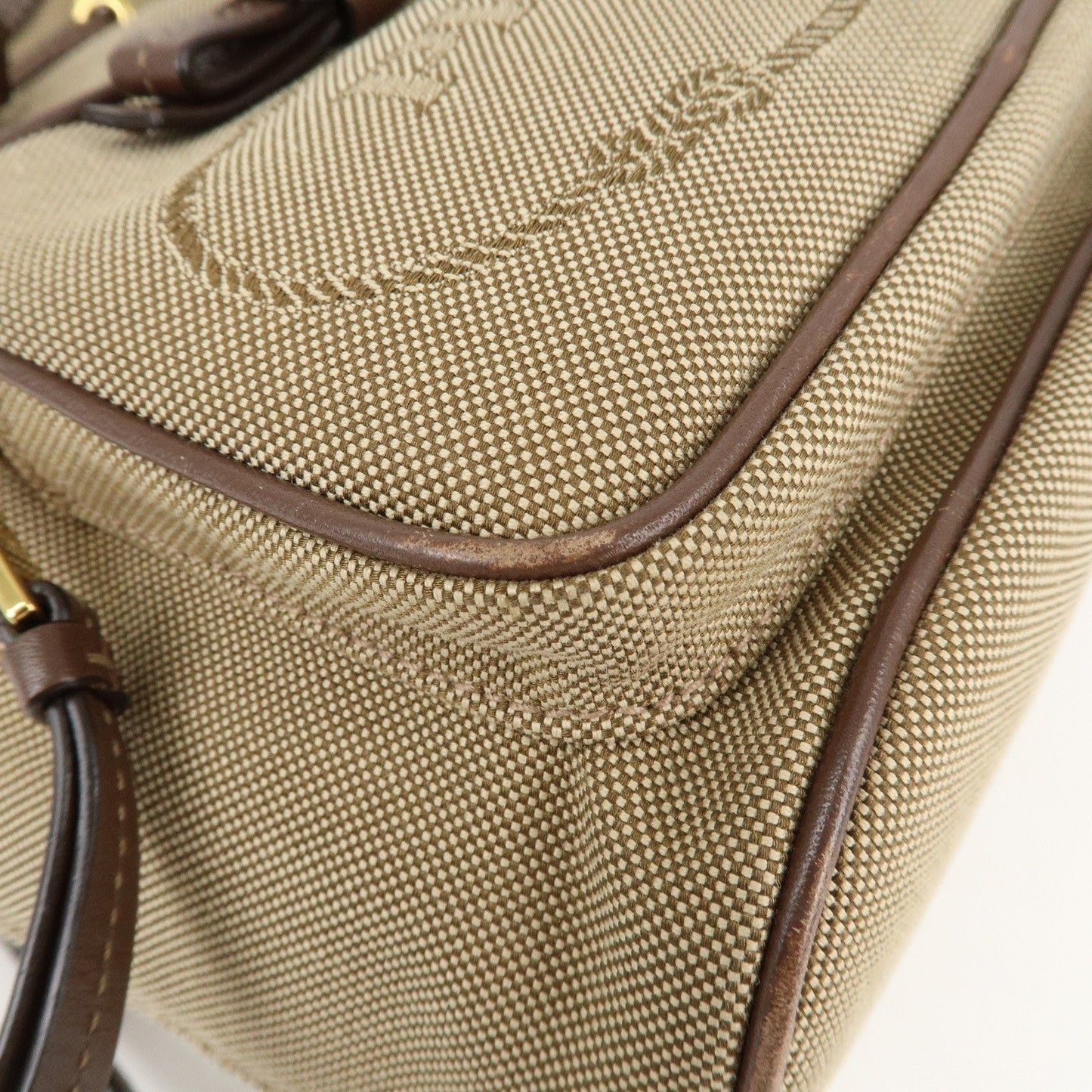 PRADA Logo Jacquard Leather Drawstring Shoulder Bag Beige 1BH038  d