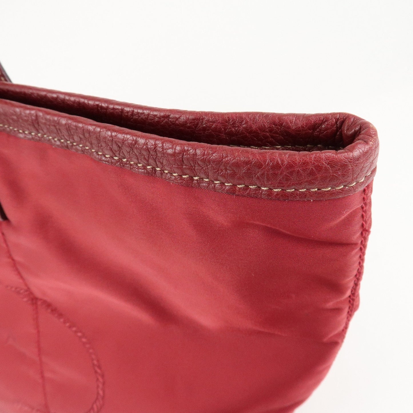 PRADA Logo Nylon Leather Tote Bag Shoulder Bag Dark Red BR4634  d