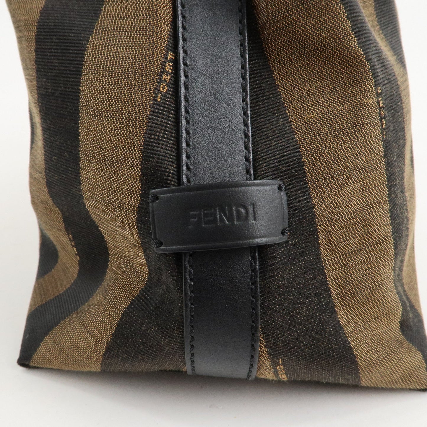 FENDI Pequin Canvas Leather Shoulder Bag Beige Black Brown 8BR653  d