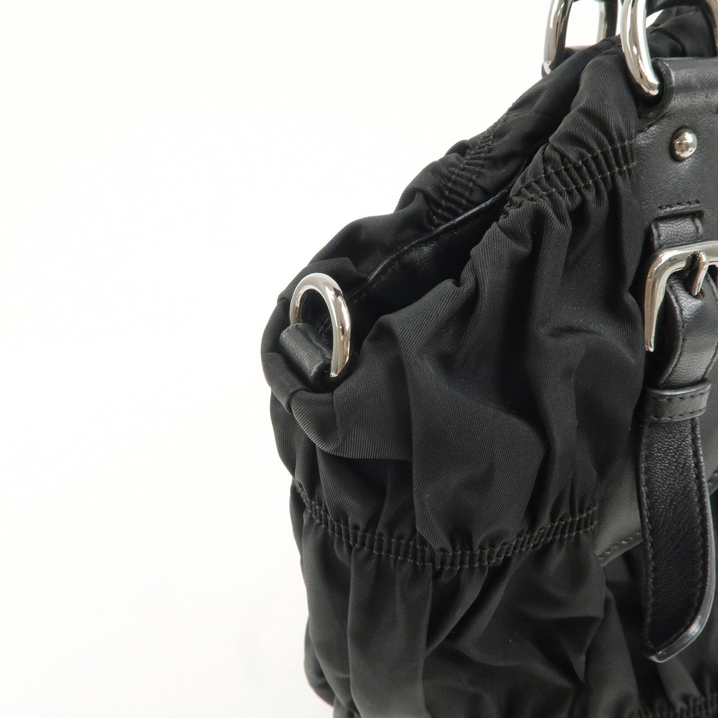 PRADA Logo Nylon Leather Gathered Shoulder Bag BN1616  d