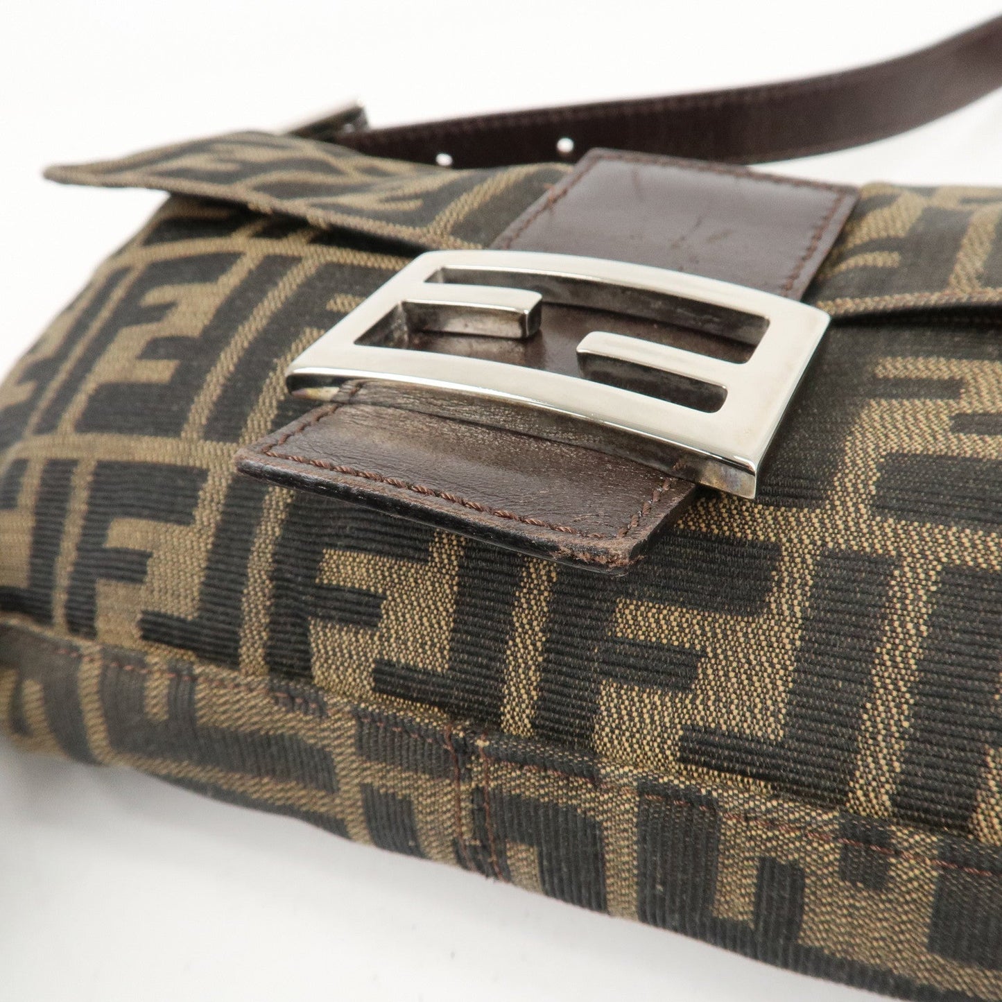 FENDI Mamma Baguette Canvas Shoulder Bag Brown Black 26424  d