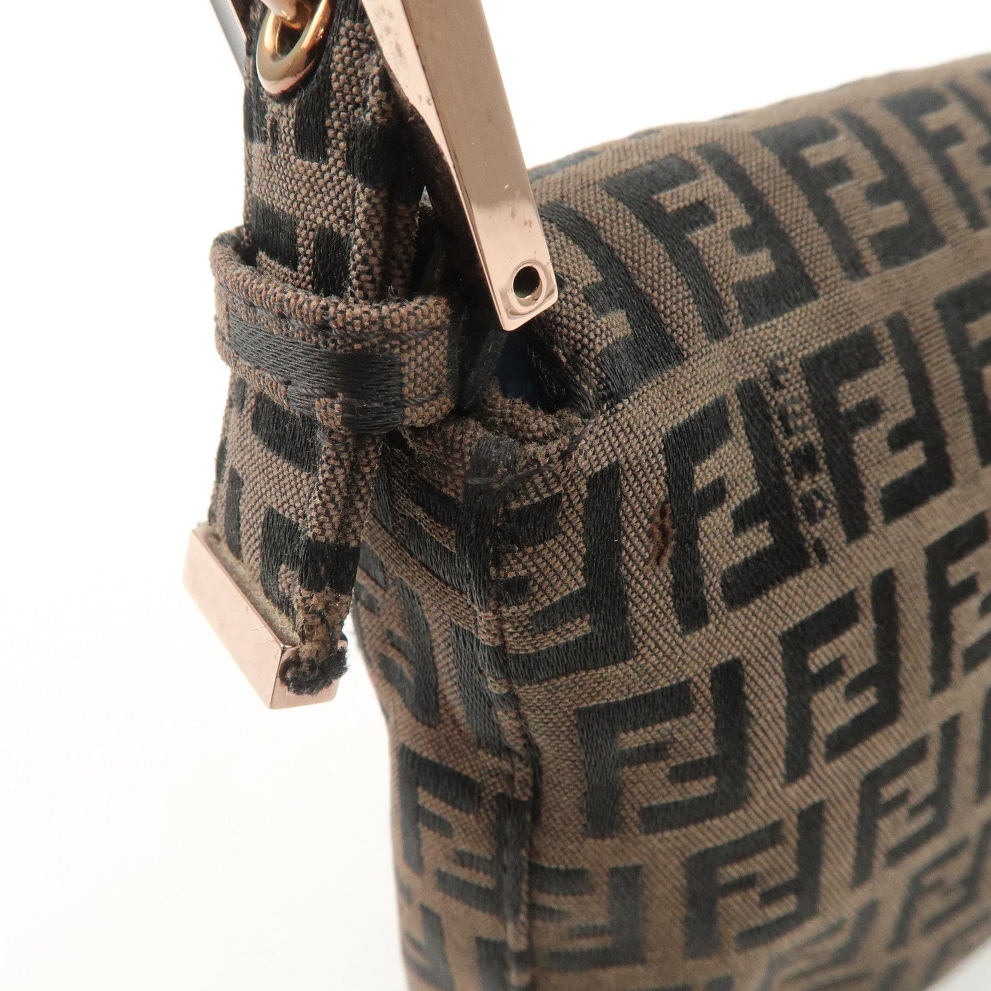 FENDI Mamma Baguette Canvas Shoulder Bag Brown Black 26424  d