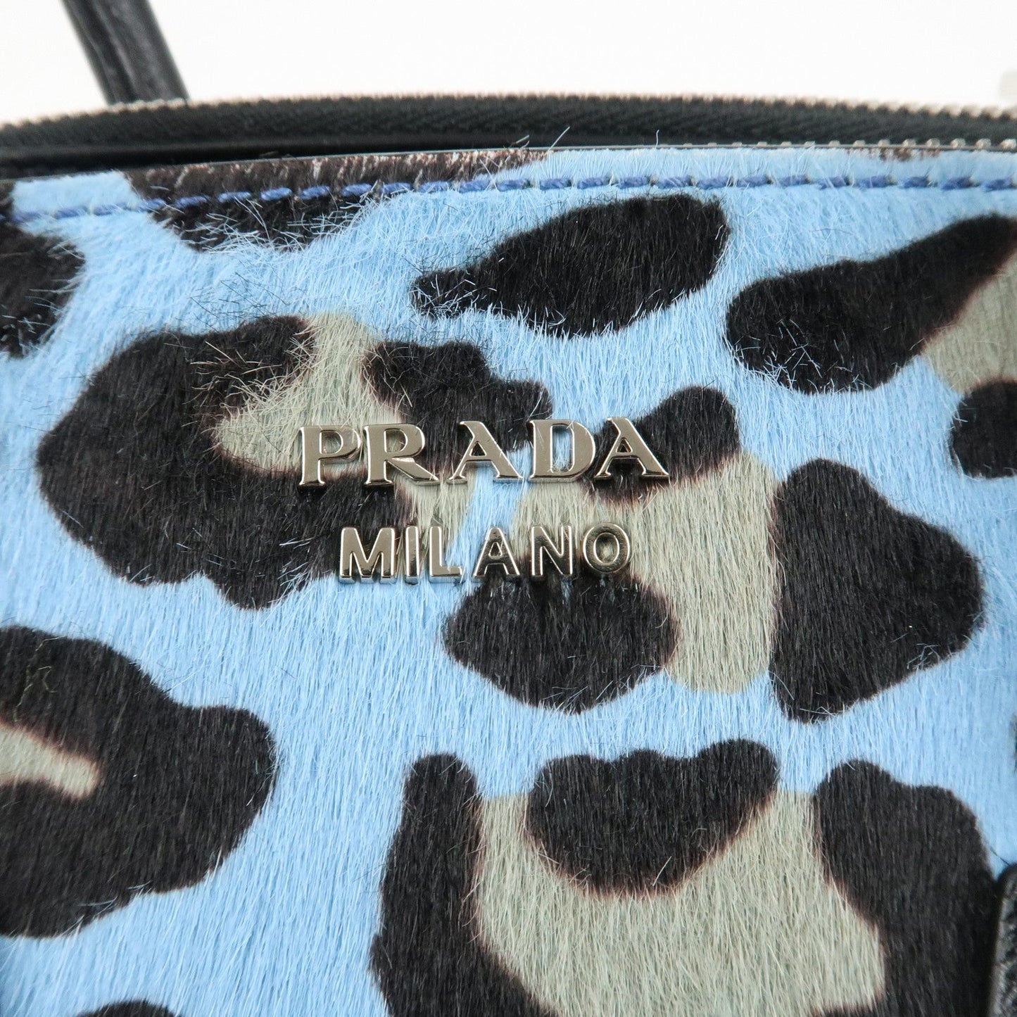 PRADA Unborn Calf Suede Leather 2Way Hand Bag Blue Black 1BA025  d