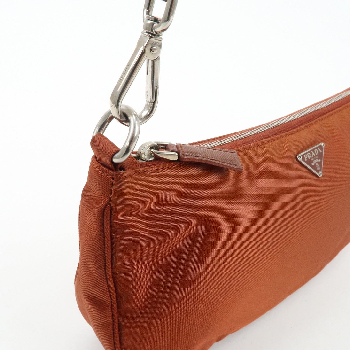 PRADA Logo Nylon Leather Shoulder Bag Hand Bag Pouch Brown  d