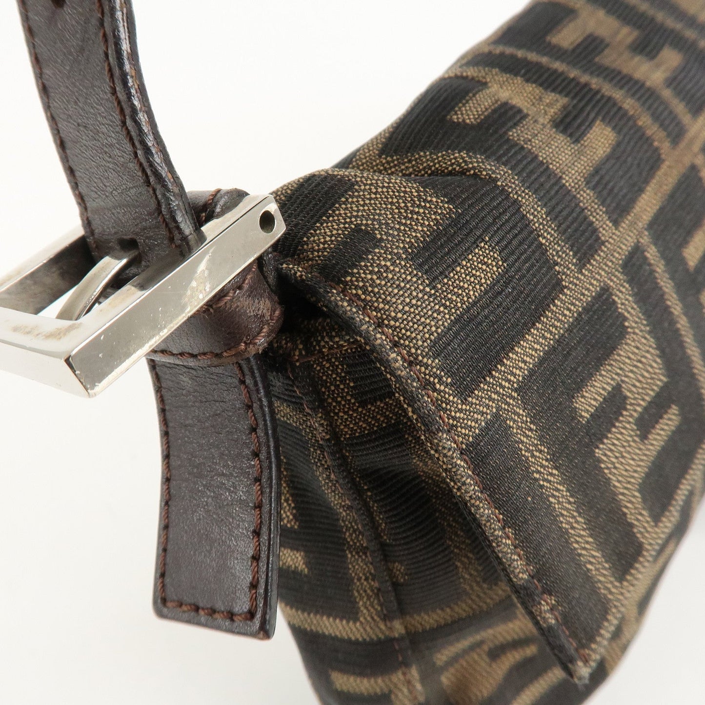 FENDI Mamma Baguette Zucca Canvas Leather Shoulder Bag Brown  d