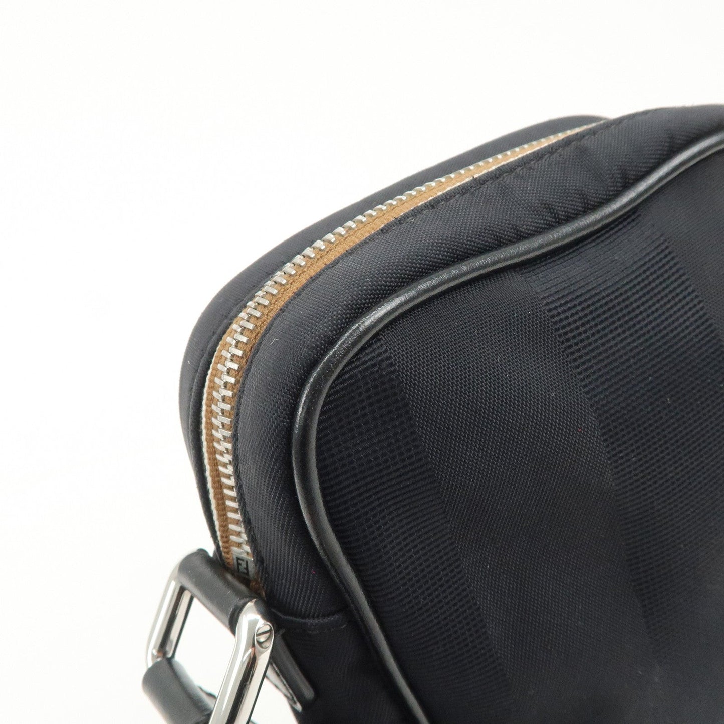 FENDI Pequin Nylon Leather Shoulder Bag Black 7VA456  d