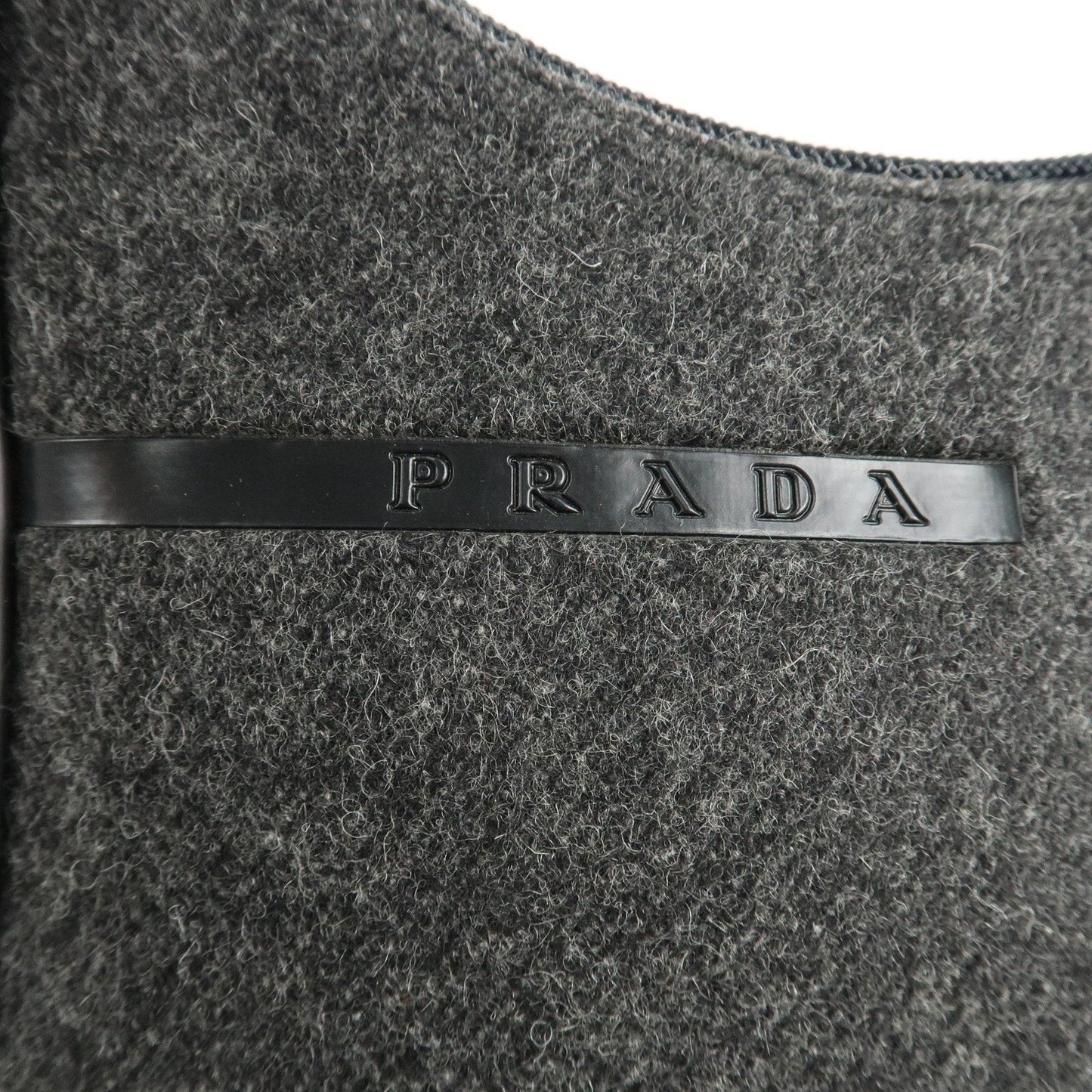 PRADA Felt Leather Shoulder Bag Hand Bag Gray Black  d
