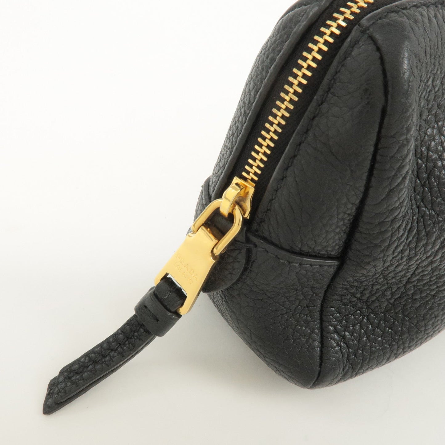 PRADA Logo Leather Pouch Cosmetic Pouch Black  d