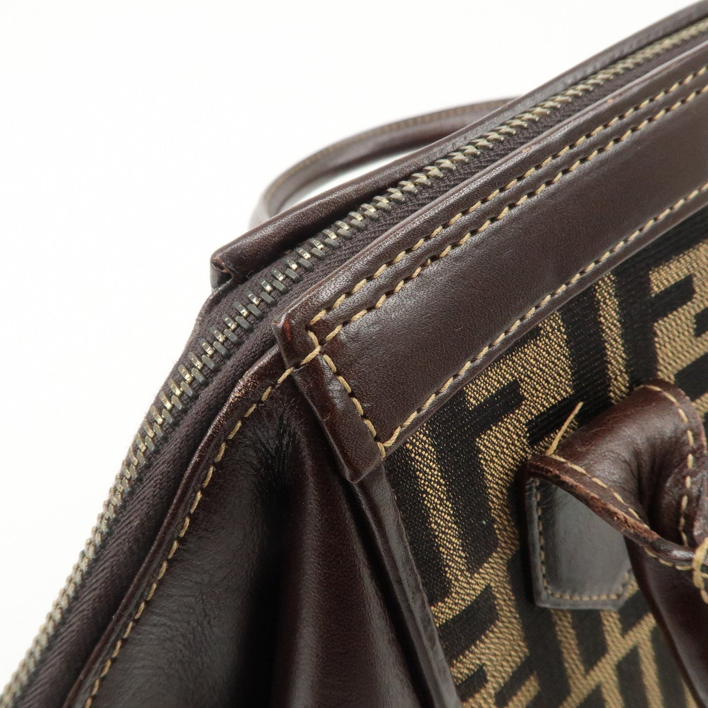 FENDI Zucca Canvas Leather 2 way Leather Hand Bag Shoulder Bag  d