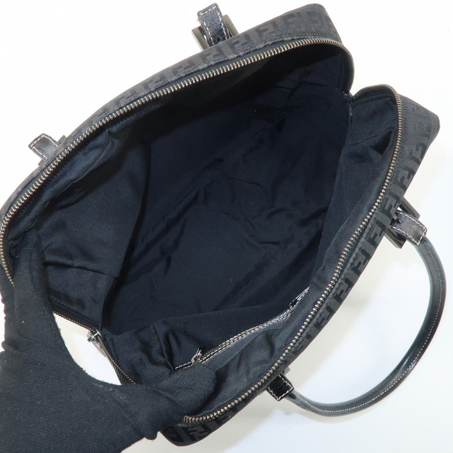 FENDI Zucchino Canvas Leather Mini Boston Bag Black 8BN005  d
