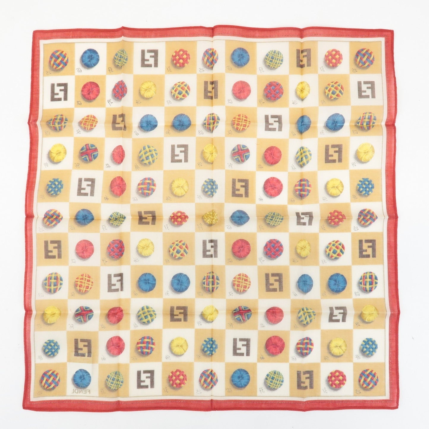 FENDI Set of 5 Cotton 100% Handkerchief Red Pink Brown Beige White  d