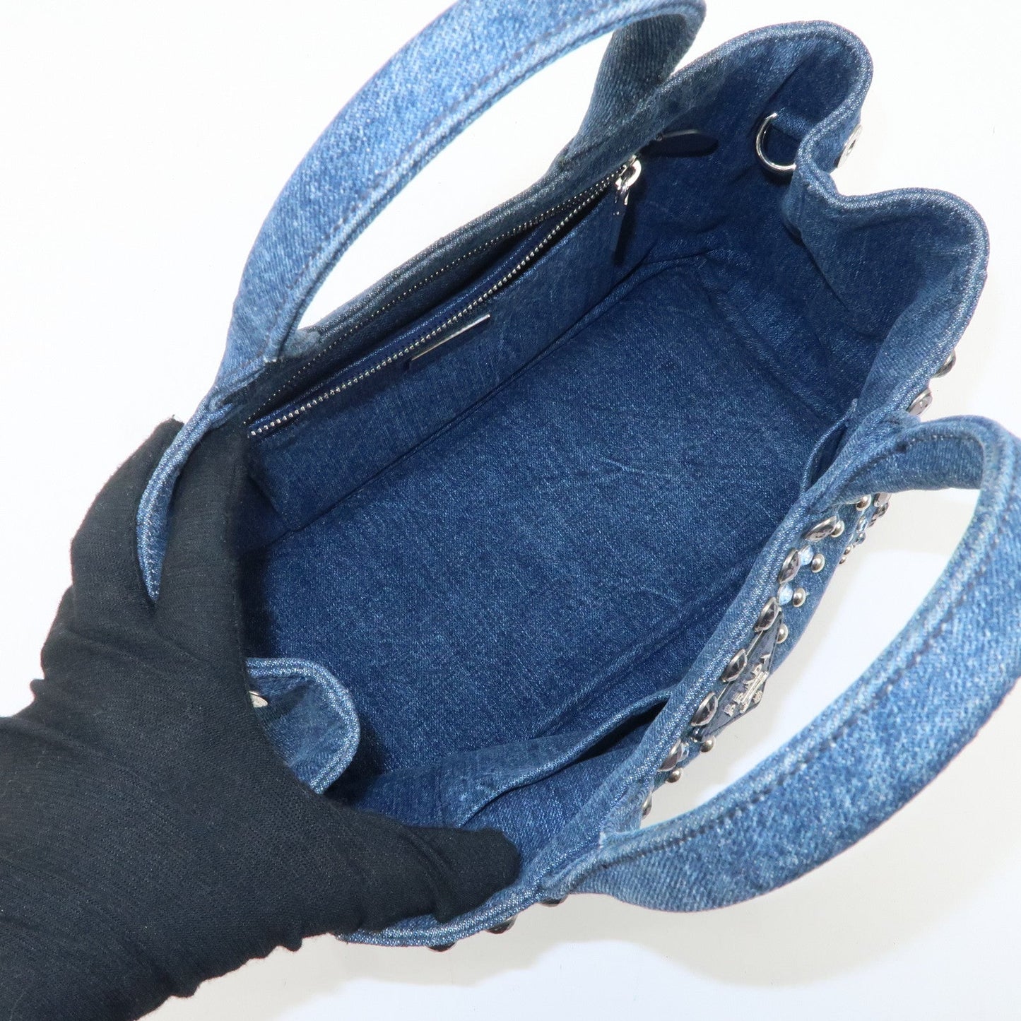 PRADA Logo Canapa Mini Denim Bijou 2Way Tote Bag Denim Blue 1BG439  d