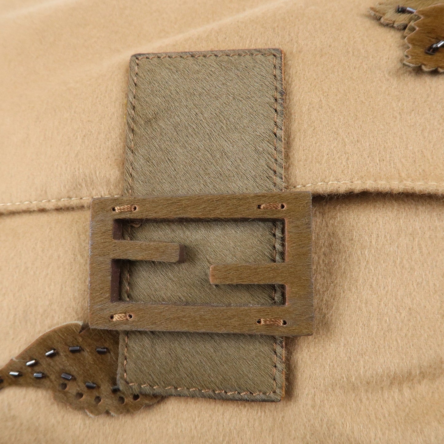 FENDI Mamma Baguette Wool Unborn Calf Shoulder Bag 26325  d