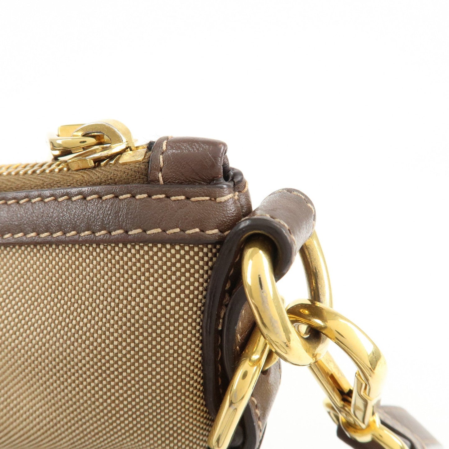 PRADA Jacquard Leather Shoulder Crossbody Bag Beige Brown BT867A  d