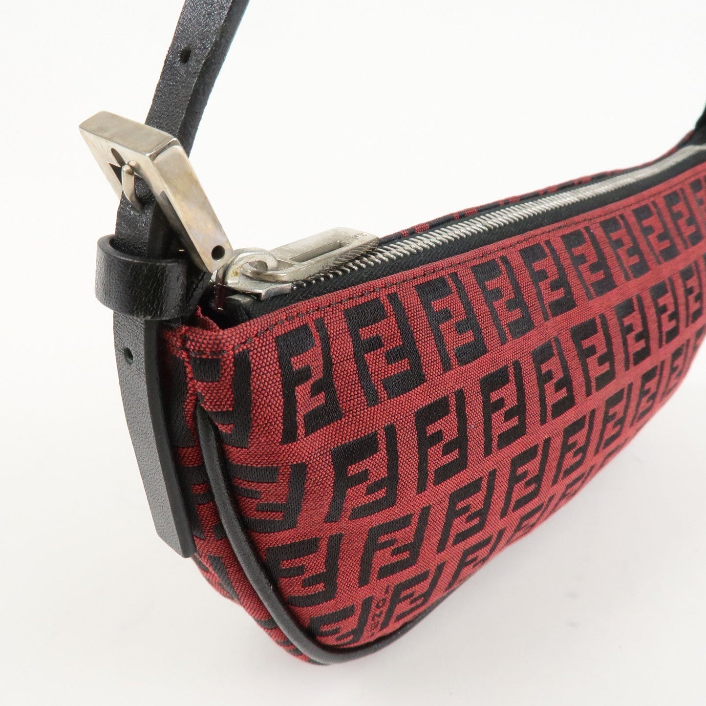 FENDI Zucchino Canvas Leather Accessory Pouch Hand Bag Black Red  d