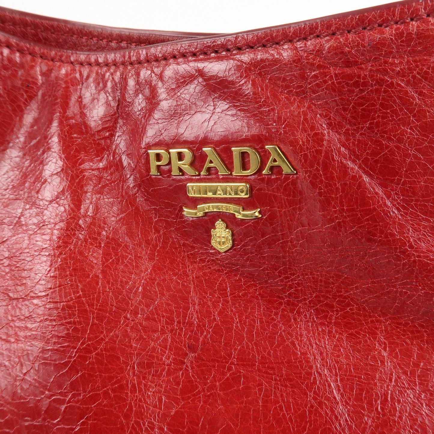 PRADA Logo Leather One Shoulder Bag Red BR4829  d