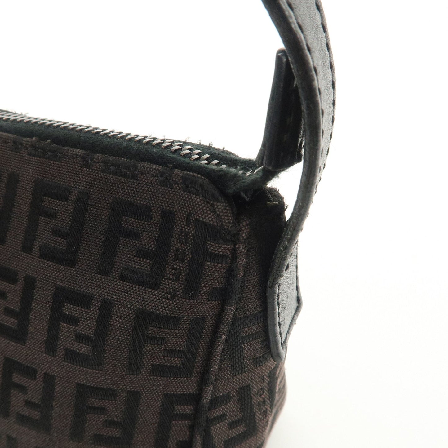 FENDI Zucchino Canvas Leather Shoulder Bag Dark Brown 8BR444  d
