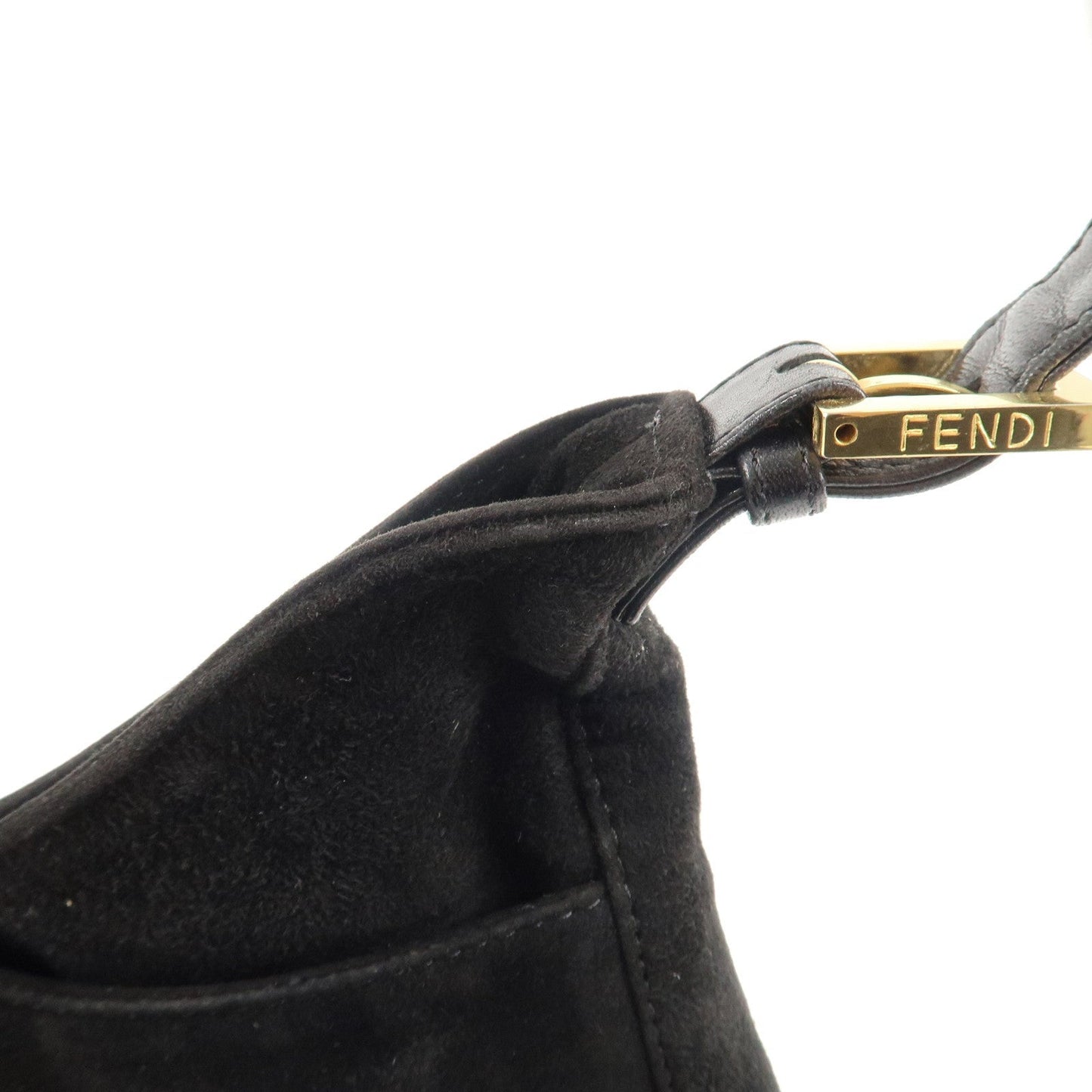 FENDI Suede Leather Shoulder Bag Black 26569  d