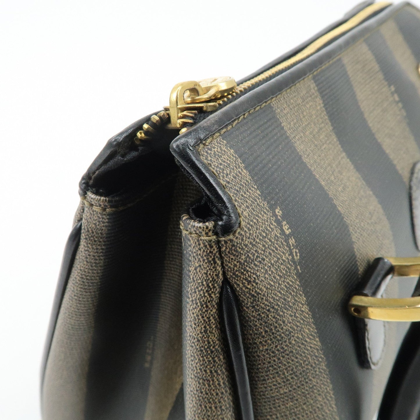 FENDI Pequin PVC Leather 2Way Bag Hand Bag Brown Black  d