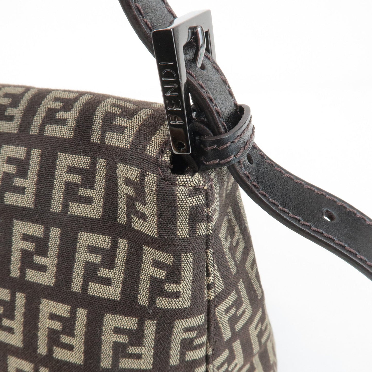 FENDI Mamma Baguette Zucchino Canvas Leather Shoulder Bag 8BR001  d