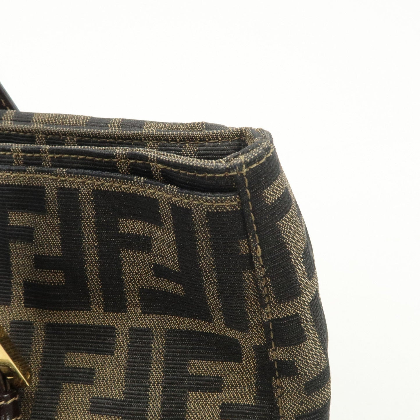 FENDI Zucca Canvas Leather Hand Bag Brown Black Gold Hardware  d