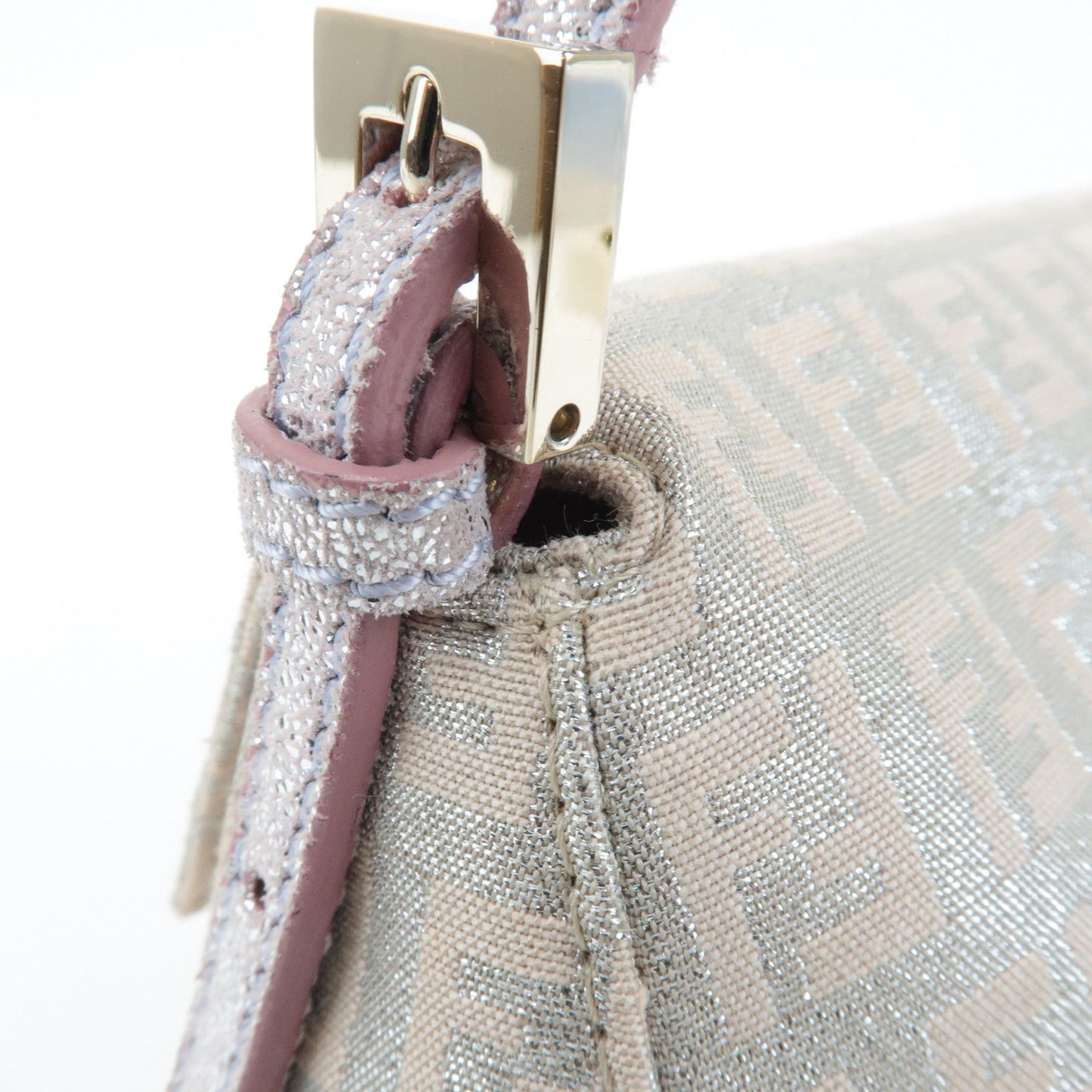 FENDI Mini Mamma Baguette Canvas Leather Shoulder Bag Beige 8BR180  d